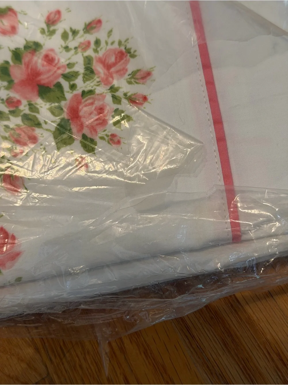 🆕Vintage NOS Cannon combed 100% cotton pink rose garland white full/Double flat